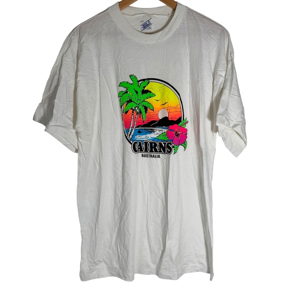 Vintage 90's Made In Australia Men's Cairns Tropical Graphic T Shirt White XXL